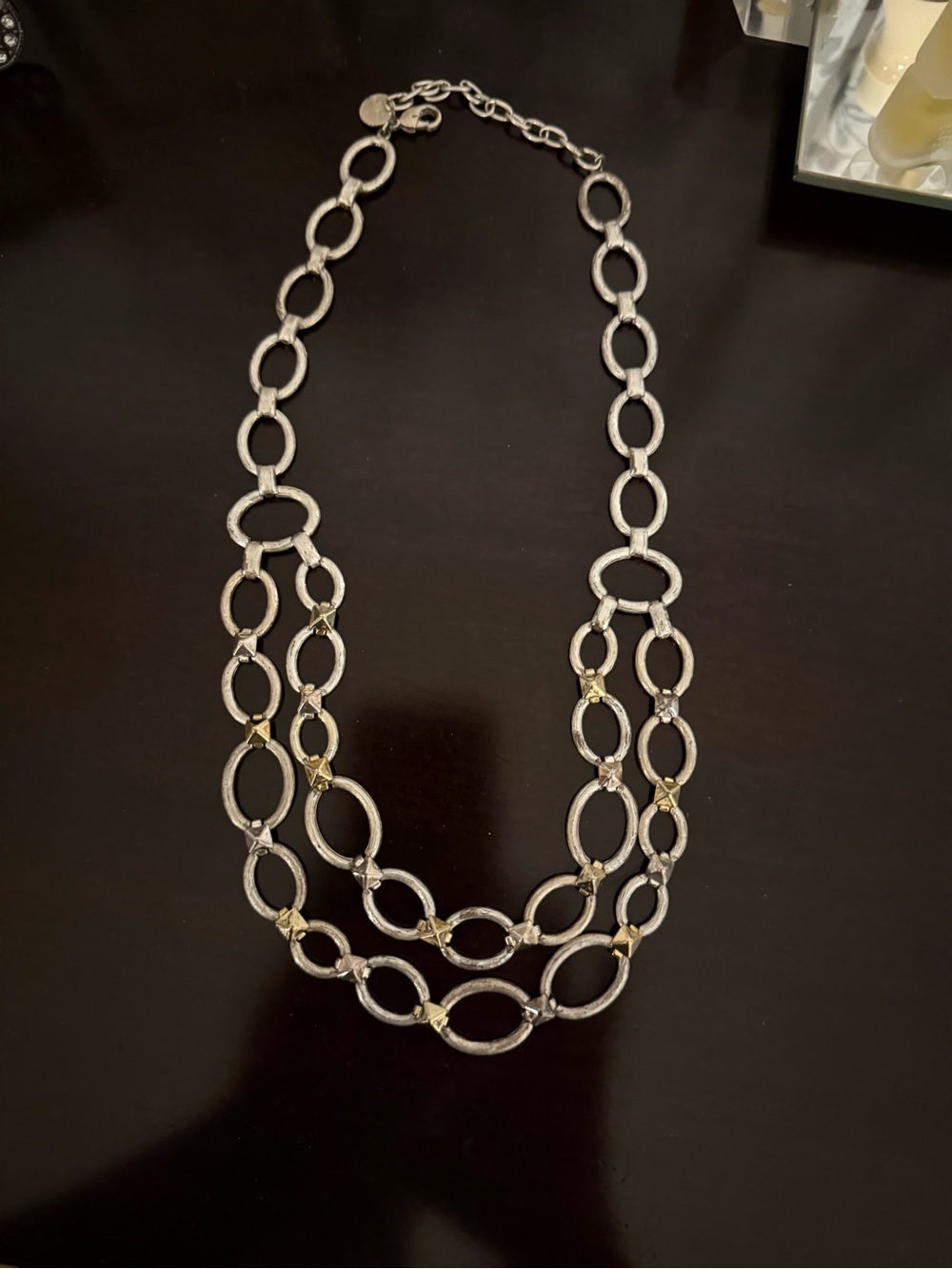 Stella & Dot Two-Row Silver and Gold Oval Link Necklace